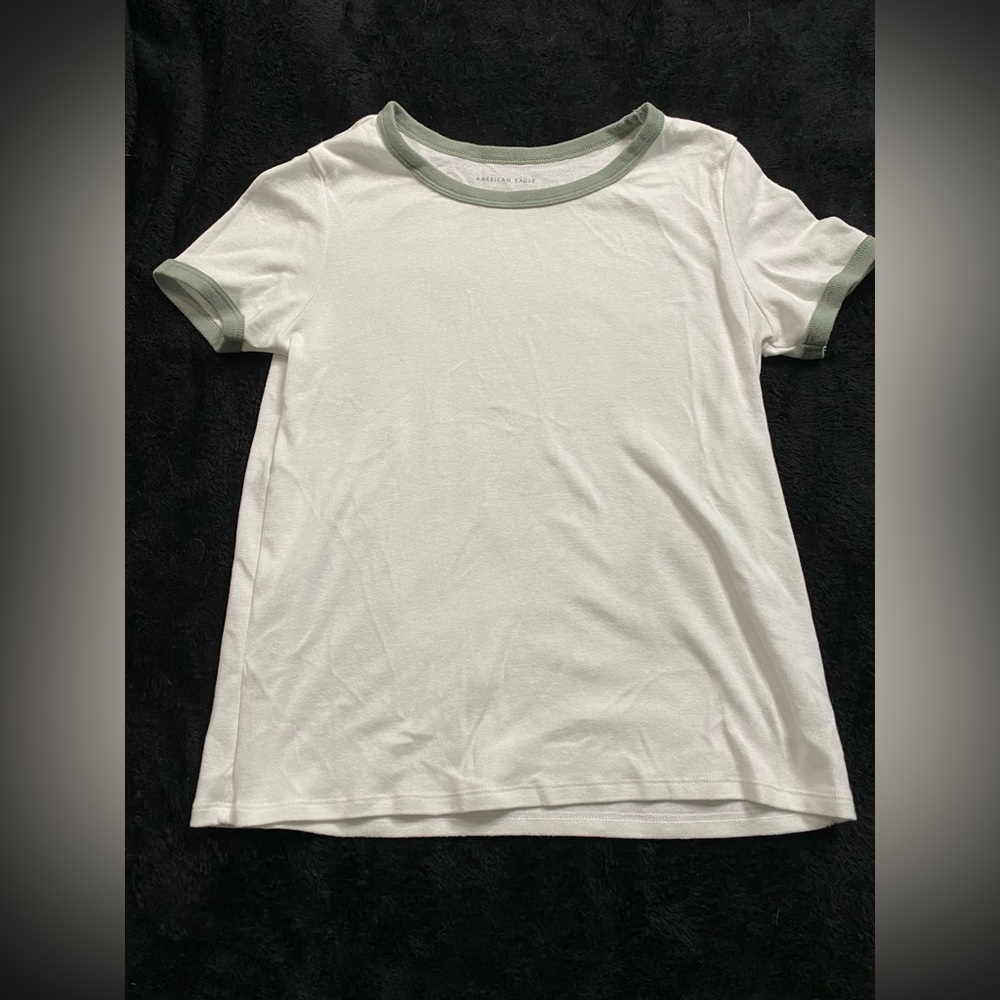 American Eagle White Lined Hunter Green T-Shirt -Adult XS